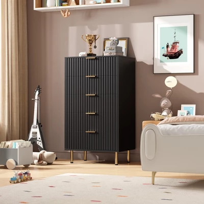 Fluted 3/5/6/8 Drawer Storage Dresser, Tall Modern Chest With Ample Deep Drawers And Wide Top, Wooden Organizer For Living Room, Hallway 4 Fluted 3/5/6/8 Drawer Storage Dresser, Tall Modern Chest With Ample Deep Drawers And Wide Top, Wooden Organizer For Living Room, Hallway - Image 4