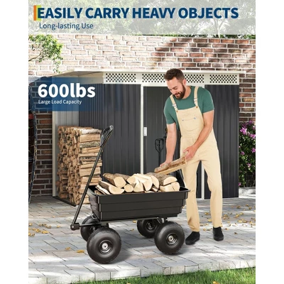 4 Cu. Ft. Poly Dump Cart - Heavy Duty 600 LBS Garden Cart, 10" No-Flat Tires & 180° Handle, Rust-Proof, For Yard, Landscaping, Gardening 3 4 Cu. Ft. Poly Dump Cart - Heavy Duty 600 LBS Garden Cart, 10" No-Flat Tires & 180° Handle, Rust-Proof, For Yard, Landscaping, Gardening - Image 3