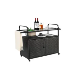 Outdoor Bar Table, Wicker Bar Cart With Cabinet, Patio Serving Cart With Steel Top, With A Ice Bucket, Lockable Wheels, Side Basket 13 Outdoor Bar Table, Wicker Bar Cart With Cabinet, Patio Serving Cart With Steel Top, With A Ice Bucket, Lockable Wheels, Side Basket -Garvee Sales GUEST f858d05d 64f2 4ffc a3aa ccc53793f65a