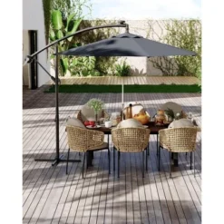 10 FT Hanging Cantilever Umbrella With 360 Degree Rotation, 8 Ribs Offset,Cross Base Support, With Easy Tilt Adjustment, For Backyard, Garden 19 10 FT Hanging Cantilever Umbrella With 360 Degree Rotation, 8 Ribs Offset,Cross Base Support, With Easy Tilt Adjustment, For Backyard, Garden -Garvee Sales GUEST f87cbe29 c367 4eb5 a5d3 a3a43b7d692f
