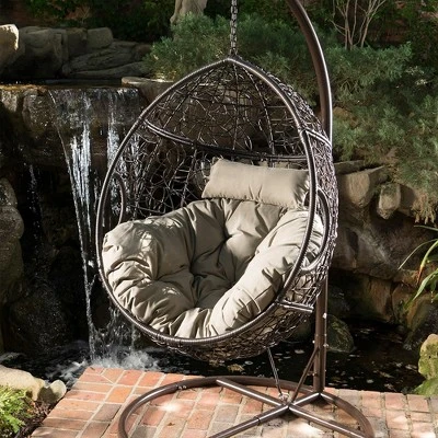 Hanging Egg Chair, Indoor Outdoor Patio Wicker Swing Egg Basket Chairs With Cushion, Rattan Wicker Hammock Chairs 2 Hanging Egg Chair, Indoor Outdoor Patio Wicker Swing Egg Basket Chairs With Cushion, Rattan Wicker Hammock Chairs - Image 2