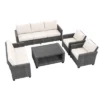 5-Piece Outdoor Patio Furniture Set, 7-Seat PE Rattan Sectional Sofa With Storage Table & Water-Repellent Cushions, Backyard, Deck, Poolside