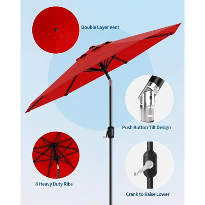 7.5FT Outdoor Patio Umbrella With 6 Sturdy Ribs, Table Umbrella With Push Button Tilt And Crank, UV Protection Waterproof (Red) 3 7.5FT Outdoor Patio Umbrella With 6 Sturdy Ribs, Table Umbrella With Push Button Tilt And Crank, UV Protection Waterproof (Red) - Image 3