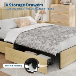 Bed Frame With Natural Rattan Headboard, Queen Size, 4 Storage Drawers, Wooden Slats, Boho-Style Cane Support, Metal Base 12 Bed Frame With Natural Rattan Headboard, Queen Size, 4 Storage Drawers, Wooden Slats, Boho-Style Cane Support, Metal Base -Garvee Sales GUEST f8aa032e 32c9 40eb 90af 43dcc1af468d