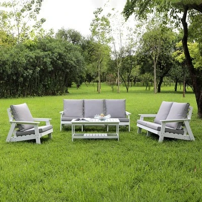 Outdoor Loveseat, Sofa Chair With Cushion, HIPS Frames, Stainless Steel Hardware, Comfortable Armrests Garden Sofa Furniture For Porch, Balcony White 5 Outdoor Loveseat, Sofa Chair With Cushion, HIPS Frames, Stainless Steel Hardware, Comfortable Armrests Garden Sofa Furniture For Porch, Balcony White - Image 5