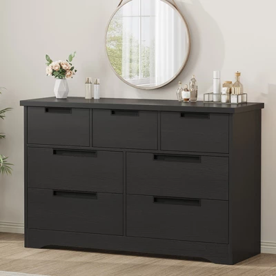 7 Drawer Dresser For Bedroom, Black 7 Chest Of Drawers With Embedded Handles, Wooden Dresser Organizer Tv Stand For Living Room Nursery Hallway 3 7 Drawer Dresser For Bedroom, Black 7 Chest Of Drawers With Embedded Handles, Wooden Dresser Organizer Tv Stand For Living Room Nursery Hallway - Image 3