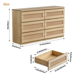 Dresser For Bedroom, Rattan 6/8 Drawer Dresser For Closet, Double Wood Dressers & Chest Of Drawers, For Bedroom/Living Room/Entryway, Natural