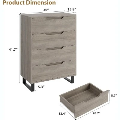 4 Dresser For Bedroom, 41.5" Tall Dresser, Freestanding Vertical Drawer Cabinet With Storage, Wooden Closet Storage Chest For Living Room, Entryway 1 4 Dresser For Bedroom, 41.5" Tall Dresser, Freestanding Vertical Drawer Cabinet With Storage, Wooden Closet Storage Chest For Living Room, Entryway