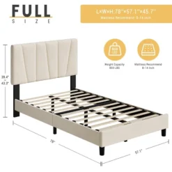 Full Size Bed Frame With Adjustable Headboard, Velvet Upholstered Tufted Twin Platform Bedframe With Strong Wooden Slats, No Box Spring Needed,White