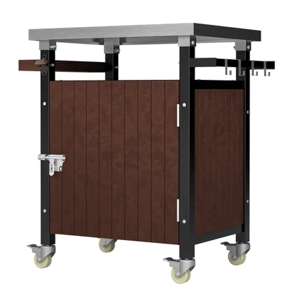 Outdoor Grill Cart With Storage, Stainless Steel Tabletop Kitchen Island, Movable BBQ Prep Table With Hook & Spice Rack, Rolling Serving Cart 2 Outdoor Grill Cart With Storage, Stainless Steel Tabletop Kitchen Island, Movable BBQ Prep Table With Hook & Spice Rack, Rolling Serving Cart - Image 2