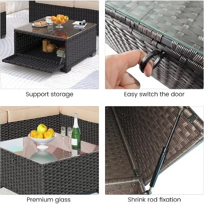 Garvee Outdoor Daybed With Canopy,6 Pieces Patio Furniture Sets Adjustable Backrest PE Gradient Wicker Sectional Furniture Set 4 Garvee Outdoor Daybed With Canopy,6 Pieces Patio Furniture Sets Adjustable Backrest PE Gradient Wicker Sectional Furniture Set - Image 4