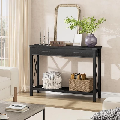 Farmhouse Console Table With 2 Drawers And Storage Shelf, Wood Sofa Table For Entryway, Living Room, Hallway, And Foyer 8 Farmhouse Console Table With 2 Drawers And Storage Shelf, Wood Sofa Table For Entryway, Living Room, Hallway, And Foyer - Image 8