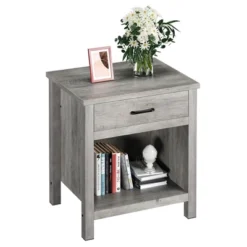 Farmhouse Nightstand, Rustic End Side Table With Drawer And Storage Shelf, Gray Night Stand Bedside Table -Garvee Sales GUEST f9ed37cd 5785 493f 8bf3 56be793d9700