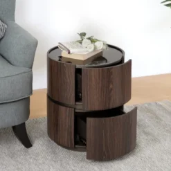 Round Side Table With 2 Drawers, Modern Bedroom Nightstand, Space Saving End Table, Sofa Side Table For Living Room Bedroom, No Assembly Required -Garvee Sales GUEST fa018e70 8797 455a 83f7 881f79493fa8