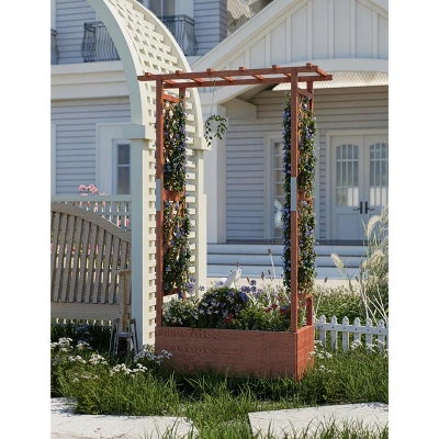 Raised Garden Bed With Trellis, Wood Planter Box With Side Trellis, Hanging Roof, And Drainage Holes, For Climbing Plants, Vines, Flowers 8 Raised Garden Bed With Trellis, Wood Planter Box With Side Trellis, Hanging Roof, And Drainage Holes, For Climbing Plants, Vines, Flowers - Image 8