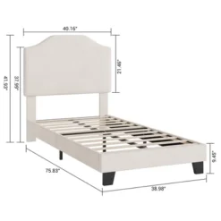 Twin Bed Frames, Corduroy Upholstered Twin Size Bed Frame Platform With Adjustable Headboard, Cute Velvet Twin Bed, Strong Wooden Slats