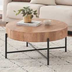 Coffee Table With Drawers Round Living Room Table Wood Accent Coffee Table With Storage Farmhouse Center Table -Garvee Sales GUEST faa127ab ea75 46ae b66d c0e303525746