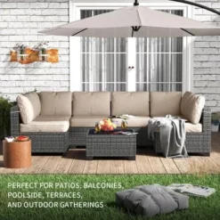 7-Piece Outdoor Patio Furniture Set With Glass Top Coffee Table, PE Rattan Wicker Sectional Modular Conversation Sofa Set W/ Cushions For Patio 16 7-Piece Outdoor Patio Furniture Set With Glass Top Coffee Table, PE Rattan Wicker Sectional Modular Conversation Sofa Set W/ Cushions For Patio -Garvee Sales GUEST fae7b631 1357 4542 b9c0 abdc02d3f583