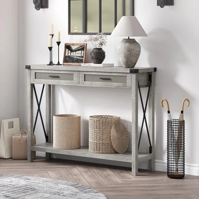 Farmhouse Sofa Table - Console Table With Rattan Drawers 8 Farmhouse Sofa Table - Console Table With Rattan Drawers - Image 8