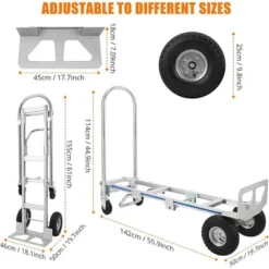 55.9" Aluminum Hand Truck 2 In 1 Folding Dolly Cart 770 Lbs Capacity Heavy Duty