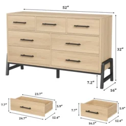 7 Dresser For Bedroom, 52" Wide Dresser, Wide Drawer With Storage Freestanding, Wooden Closet Storage Chest