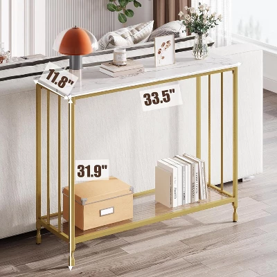 Narrow Console Table With Engineered Wood Shelf And Metal Frame, Small Entryway Sofa Table For Living Room, Foyer, Bedroom, Behind Couch 3 Narrow Console Table With Engineered Wood Shelf And Metal Frame, Small Entryway Sofa Table For Living Room, Foyer, Bedroom, Behind Couch - Image 3