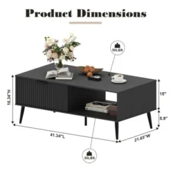 Garvee Fluted Coffee Table With Storage, Mid Century Dining Table With Sliding Door Panel And Wood Legs, Small Coffee Tables For Living Room -Garvee Sales GUEST fbd29e27 278d 4649 aa19 65834e1882bc