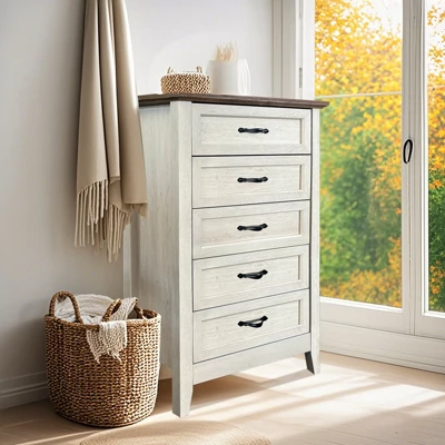 Garvee 5 Drawer Dresser, Farmhouse Tall Dresser For Closet, Rustic Chest Of Drawer With Wide Metal Handles, Wood Dressers Organizer For Bedroom 9 Garvee 5 Drawer Dresser, Farmhouse Tall Dresser For Closet, Rustic Chest Of Drawer With Wide Metal Handles, Wood Dressers Organizer For Bedroom - Image 9