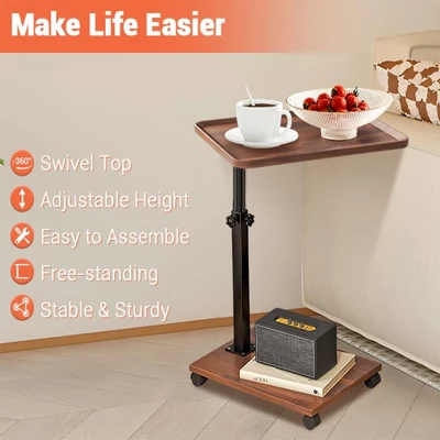 C-Shaped Adjustable Height End Table, 360-Degree Swivel TV Tray Table For Small Spaces, Side Table With Wheels For Living Room And Bedroom, Bed Side 3 C-Shaped Adjustable Height End Table, 360-Degree Swivel TV Tray Table For Small Spaces, Side Table With Wheels For Living Room And Bedroom, Bed Side - Image 3
