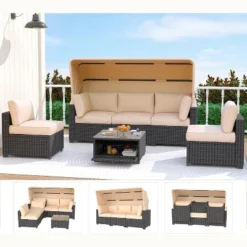 Garvee Outdoor Daybed With Canopy,6 Pieces Patio Furniture Sets Adjustable Backrest PE Gradient Wicker Sectional Furniture Set 13 Garvee Outdoor Daybed With Canopy,6 Pieces Patio Furniture Sets Adjustable Backrest PE Gradient Wicker Sectional Furniture Set -Garvee Sales GUEST fcc8a767 0172 492a be01 fef2f92ada2c