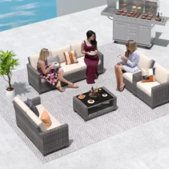 5-Piece Patio Wicker Conversation Sofa Set With Coffee Table,Rattan Sofa Chair With Cushion -Garvee Sales GUEST fd18d01a d4f0 4114 9d6c f2b2437d3656