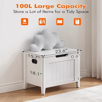 Whizmax Storage Chest, Upholstered Storage Trunk With 2 Safety Hinges, Storage Bench, Flip-Top Toy Chest For Entryway, Bedroom, Living Room, White 4 Whizmax Storage Chest, Upholstered Storage Trunk With 2 Safety Hinges, Storage Bench, Flip-Top Toy Chest For Entryway, Bedroom, Living Room, White - Image 4
