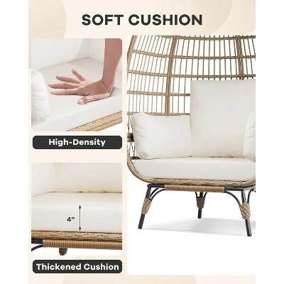 Oversize Rattan Egg Chair Outdoor Wicker Patio Lounge Chairs With Steel Frame Stand And 4 Cushions For Patio, Porch, Backyard, Living Rooms, Beige 2 Oversize Rattan Egg Chair Outdoor Wicker Patio Lounge Chairs With Steel Frame Stand And 4 Cushions For Patio, Porch, Backyard, Living Rooms, Beige - Image 2