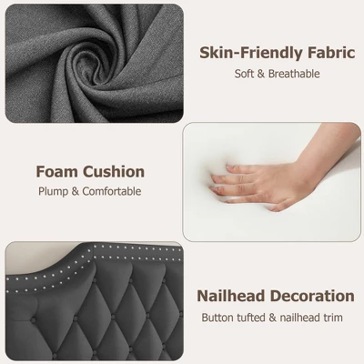 Canopy Bed Frame With Upholstered Headboard, Four Poster Design, Button Tufted, And Slide Rail, No Box Spring Required, Wooden Slatted Structure 8 Canopy Bed Frame With Upholstered Headboard, Four Poster Design, Button Tufted, And Slide Rail, No Box Spring Required, Wooden Slatted Structure - Image 8