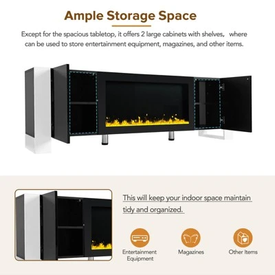 68" Fireplace TV Stand For TVs UP To 78", Electric Fireplace Media Entertainment Center, Modern TV Console Table With Storage For Living Room 5 68" Fireplace TV Stand For TVs UP To 78", Electric Fireplace Media Entertainment Center, Modern TV Console Table With Storage For Living Room - Image 5