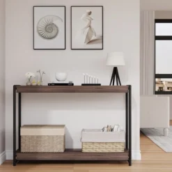 Whizmax 2-Tier Narrow Console Sofa Side Table For Entryway,Hallway,Living Room, 39.5in L X 13.7in W X 25.6in H