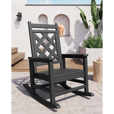 Oversized Adirondack Rocking Chair Set Of 6 - HDPE Poly Lumber, 380lb Capacity & Weather-Resistant With Wood Texture For Patio, Pool, Deck 4 Oversized Adirondack Rocking Chair Set Of 6 - HDPE Poly Lumber, 380lb Capacity & Weather-Resistant With Wood Texture For Patio, Pool, Deck - Image 4