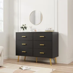 Garvee Modern Wooden Dresser With Gold Handles, White 6 Drawer Dresser With Storage Space, Chest Dresser With Deep Drawers For Bedroom -Garvee Sales GUEST fe720506 f76a 4a30 ab56 6f966575fec8