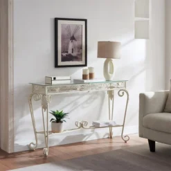 Console Table, Modern Glass Entryway Table Small Sofa Accent Table With Storage, Metal Frame, Easy Assembly, For Living Room, Hallway, Office -Garvee Sales GUEST fe7de7f7 0486 429e a28e 328f77f11307