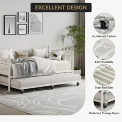 Twin Daybed With Trundle Bed, Heavy Duty Metal Twin Bed Frame With Pull Out Trundle 12 Twin Daybed With Trundle Bed, Heavy Duty Metal Twin Bed Frame With Pull Out Trundle -Garvee Sales GUEST fecc6d06 32e8 4a51 a295 b713232bb796