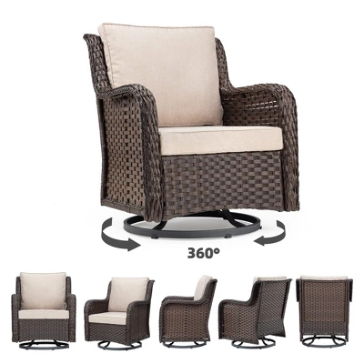 Outdoor Swivel Wicker Glider Patio Chairs With Table Set, 3PCS Outdoor Bistro Set With 4inch Thick Cushions And Coffee Table For Porch, Balcony 7 Outdoor Swivel Wicker Glider Patio Chairs With Table Set, 3PCS Outdoor Bistro Set With 4inch Thick Cushions And Coffee Table For Porch, Balcony - Image 7