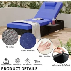 2 PCS Patio Chaise Lounge Chairs, Recliner Chairs With Side Foldable Tabletop, Reclining Chair With Adjustable Backrest Cushions For Poolside -Garvee Sales GUEST ff1d2ea2 119b 4286 ba76 5bcfd47c5446