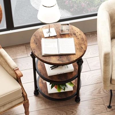 Whizmax End Table 3-Tier Round Side Table Living Room Accent Table With Storage Shelf, Wood Bed Side Table/Night Stand For Bedroom, Small Spaces 5 Whizmax End Table 3-Tier Round Side Table Living Room Accent Table With Storage Shelf, Wood Bed Side Table/Night Stand For Bedroom, Small Spaces - Image 5