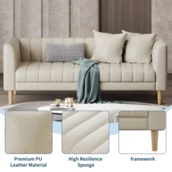 Faux Leather Sofa Couch, Modern 78" W Sofa With Deep Seats, 3 Seater Sofa Couch With 2 Throw Pillows And Wood Legs 12 Faux Leather Sofa Couch, Modern 78" W Sofa With Deep Seats, 3 Seater Sofa Couch With 2 Throw Pillows And Wood Legs -Garvee Sales GUEST ffdc633c 2093 4eff b77e 616d8510c19d